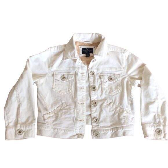 AEO | Cream Off White Corduroy Jean Jacket Small - Picture 2 of 6
